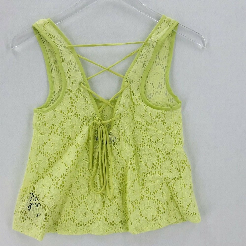 G By Guess Tank Top XS Green Y2K Eyelet Lace Criss Cross Tie Back Shirt Boho - Picture 2 of 9